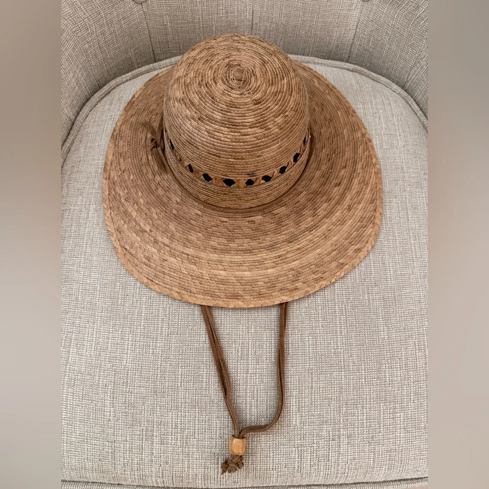 NWT Tula Hat Leather Visor Wide Brim Chin Strap Vented Hard Straw - Picture 3 of 8